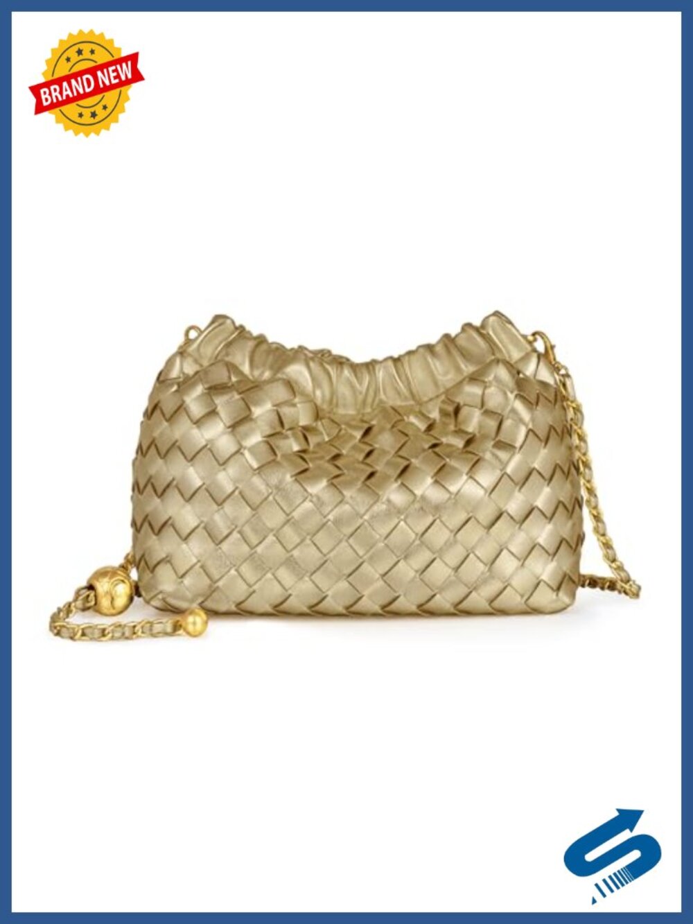 Woven Faux Leather Hobo Crossbody Bag Ruched Clutch Purse